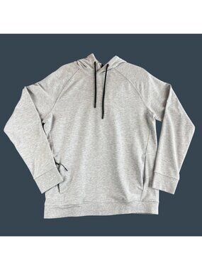 Mens Medium Hoodie Gray Active Fleece Pullover Hidden Zip Pocket Stretch